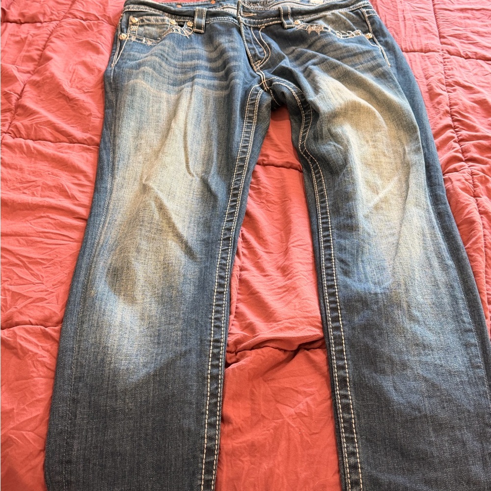 Miss Me Blue Straight-Leg Women's Jeans with Fading